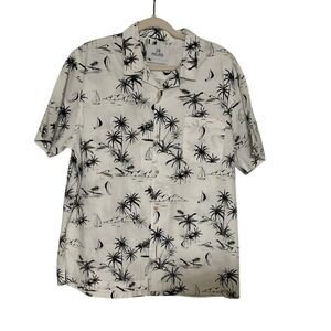 28 Palms Men's Hawaiian Shirt Palm Tree Sailboat Print Short Sleeve XL